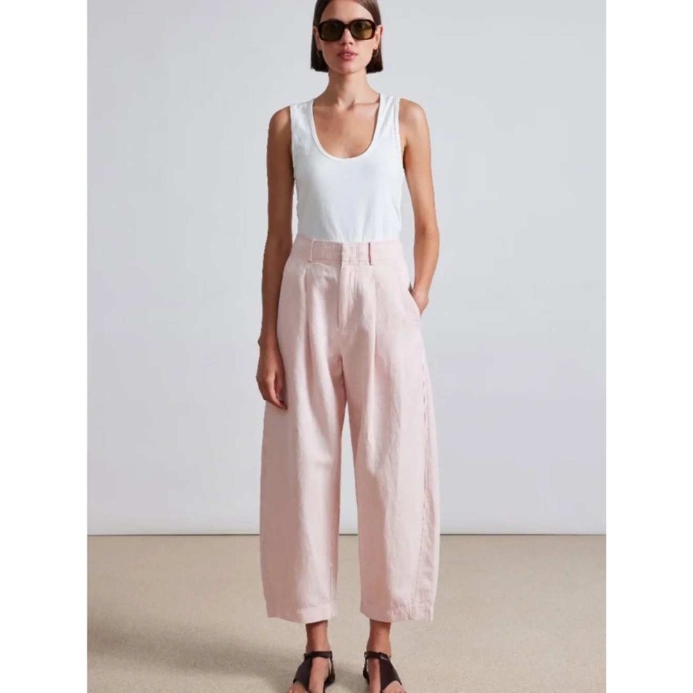 Apiece Apart Bari Crop Trouser Rosa Pink Linen Cotton Pants 10 4020BDT NEW